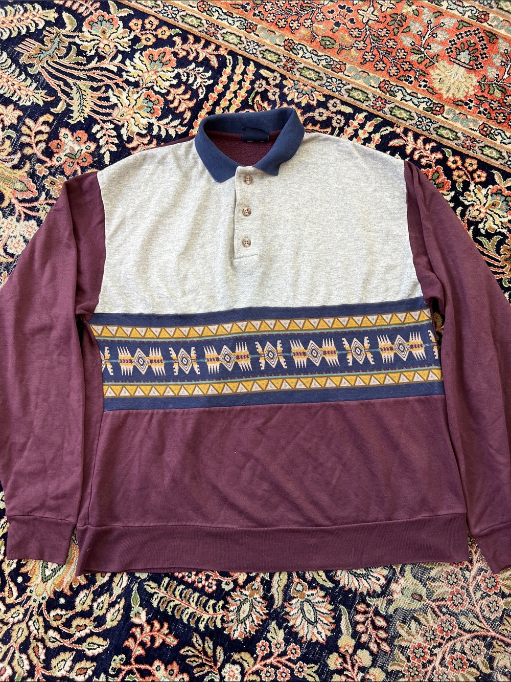 John Blair Collared Sweatshirt Aztec Southwest pattern Vintage 90s